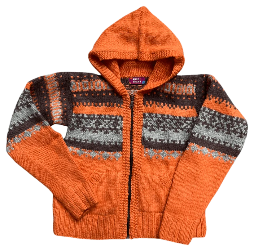 Veste en tricot Onyx Jeans orange à motifs nordiques, avec capuche