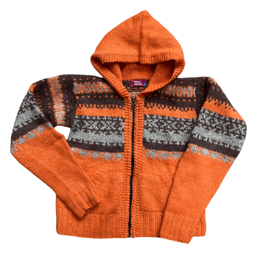Veste en tricot Onyx Jeans orange à motifs, avec capuche