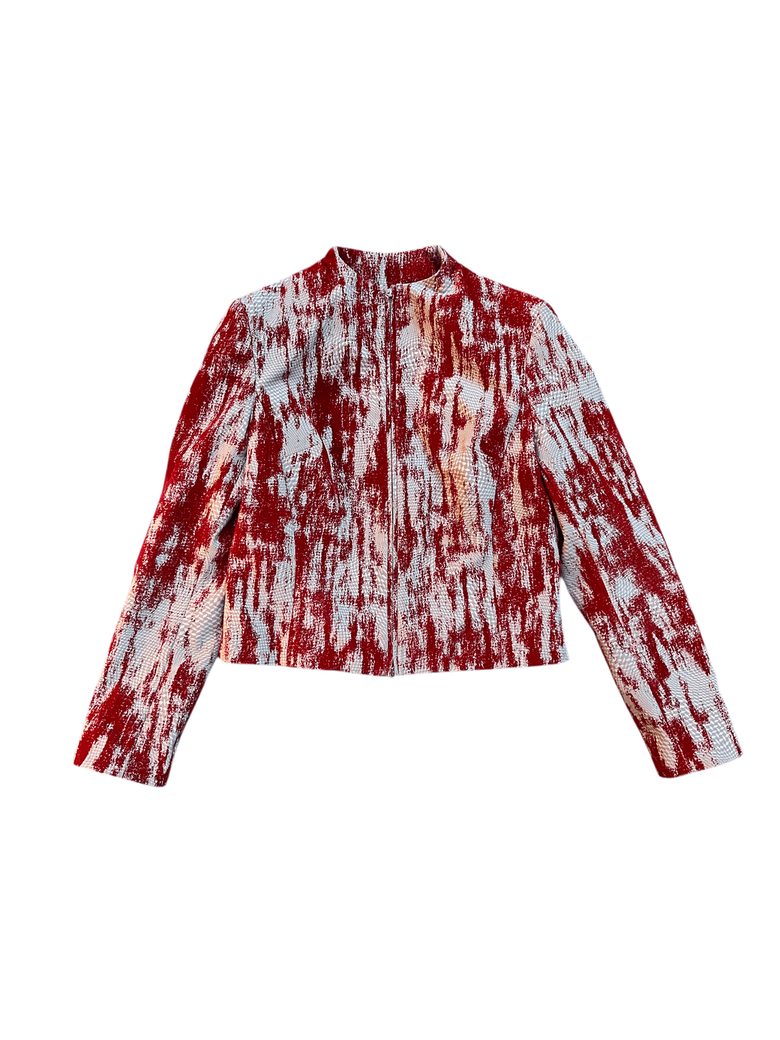 Veste courte texturée rouge et blanche
